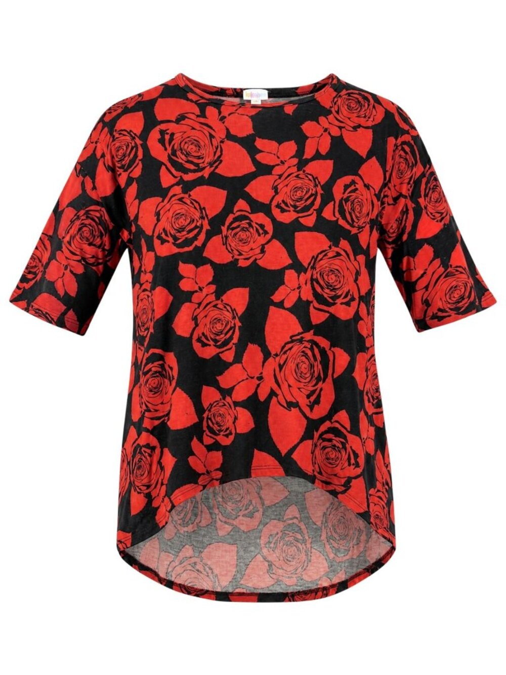 LuLaRoe Red & Black Rose Print Hi-Lo Women’s Short Sleeve Top XXS